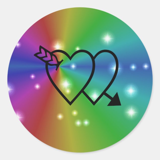 regenbogen mit sternchen und herz classic round sticker (Front)