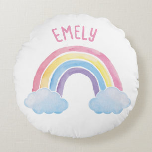 Regenbogen mit Wolken   personalisierbares  Round Cushion