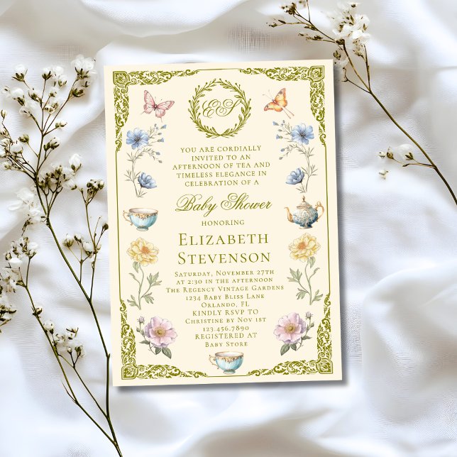 Regency A Baby Is Brewing Tea Party Baby Shower Invitation (Creator Uploaded)