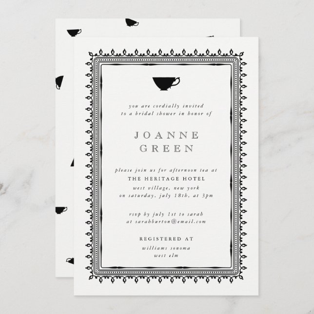 Regency Afternoon Tea Bridal/Wedding Shower Invitation (Front/Back)