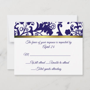 Regency Blue and white damask RSVP Card