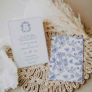 Regency Blue Crest Monogram Invitation