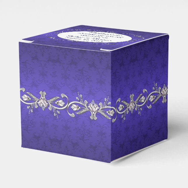 Regency Blue Damask Custom Wedding Favour Gift Box (Front Side)