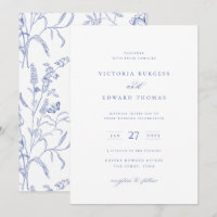 Regency Blue Floral Wedding Invitation
