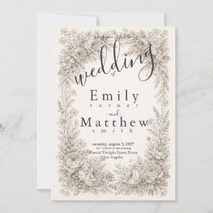 Regency Botanical Engraving Wedding Invitation