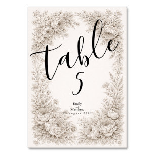 Regency Botanical Engraving Wedding Table Number