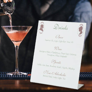 Regency Bridgerton Pink Roses Cameo Drinks Menu Pedestal Sign
