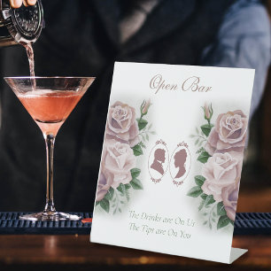 Regency Bridgerton Pink Roses Cameo Open Bar Pedestal Sign