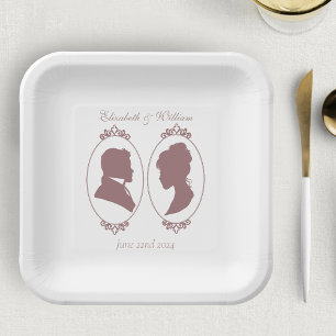 Regency Bridgerton Pink Roses Cameos Paper Plate