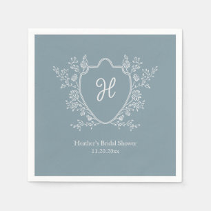 Regency Crest Monogram Blue Bridal Shower Napkin