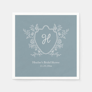 Regency Crest Monogram Blue Bridal Shower Napkin