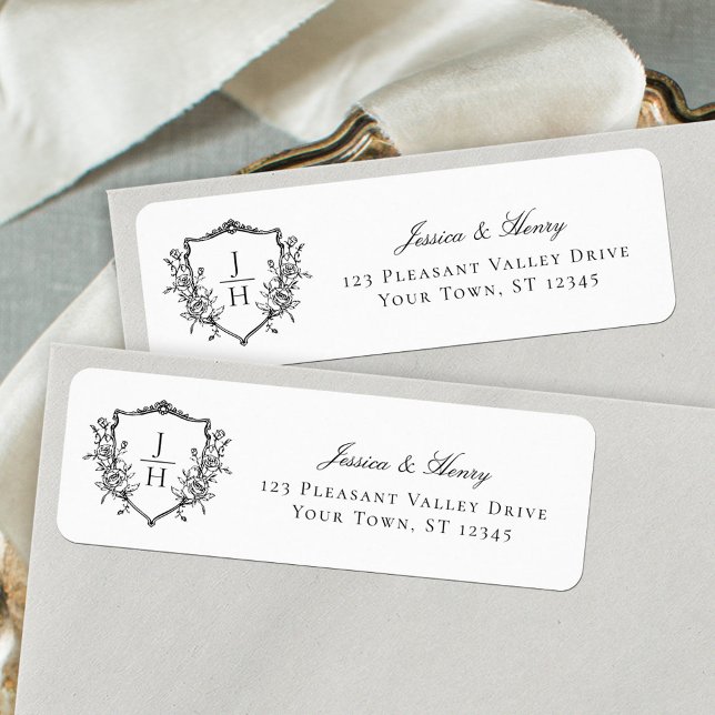 Regency Crest Monogram Wedding Return Address Label (Creator Uploaded)