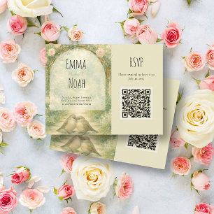 Regency English Garden Pink Roses Wedding QR Code RSVP Card