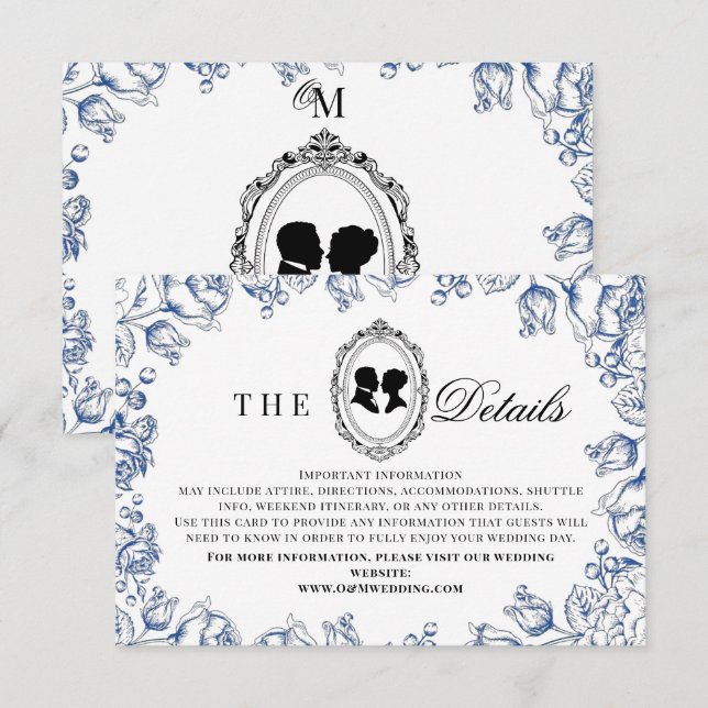 Regency Era Blue Floral Wedding Enclosure Card (Front/Back)