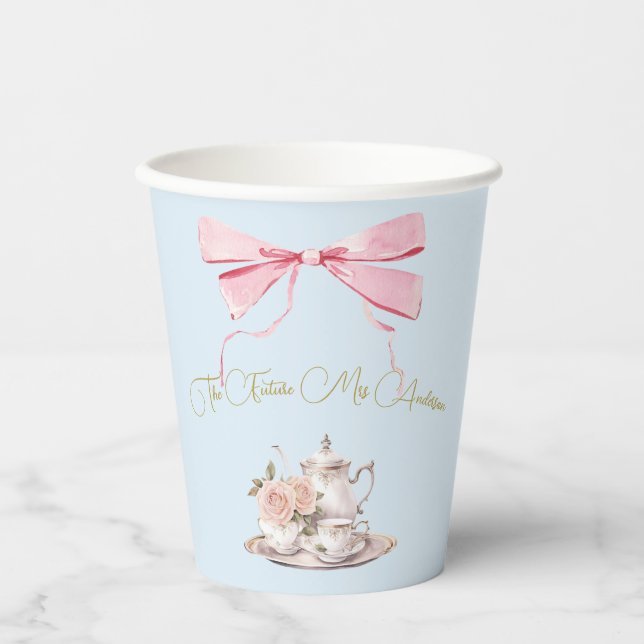 Regency Era Bridal Shower Ribbon Tea Party Paper Cups (Front)