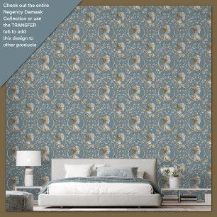 Regency Era Cameo and Floral Damask Inspired Wallpaper