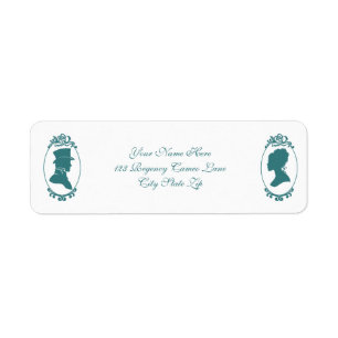 Regency Era Couple Cameo Silhouette Teal Romance Return Address Label