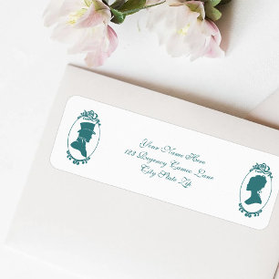 Regency Era Couple Cameo Silhouette Teal Romance Return Address Label