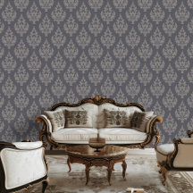 Regency Era Inspired Damask Scroll Leafy Wallpaper