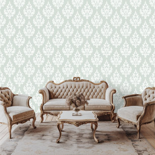 Regency Era Inspired Damask Scroll Leafy Wallpaper