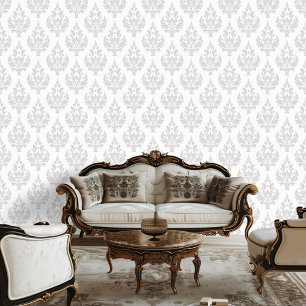 Regency Era Inspired Damask Scroll Leafy Wallpaper