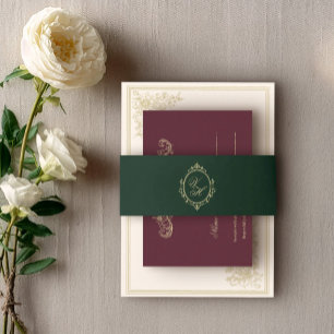 Regency Era Wedding Belly Band with Monogram Crest Invitation Belly Band