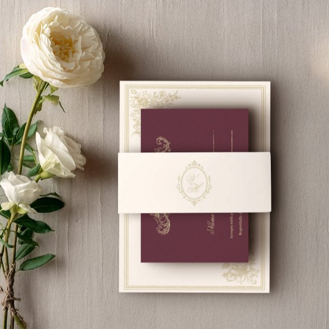 Regency Era Wedding Belly Band with Monogram Crest Invitation Belly Band (Creator Uploaded)