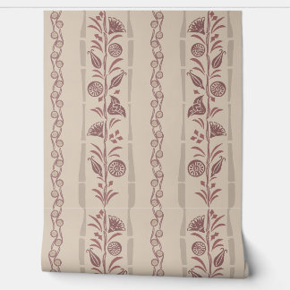 Regency Floral Sophisticated Stripes Mute Burgundy Wallpaper