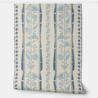 Regency Floral Stripes - Dusty Blue - cream  Wallpaper
