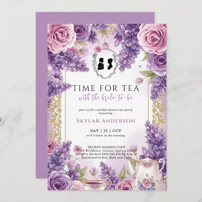 Regency Floral Tea Party bridal shower  Invitation (Front/Back)