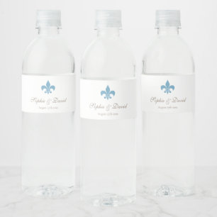 Regency French Blue Fleur de Lis Wedding Water Bottle Label
