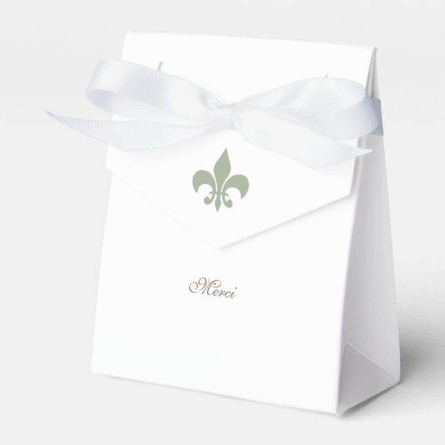 Regency French Green Fleur de Lis Merci Wedding Favour Box (Front Side)