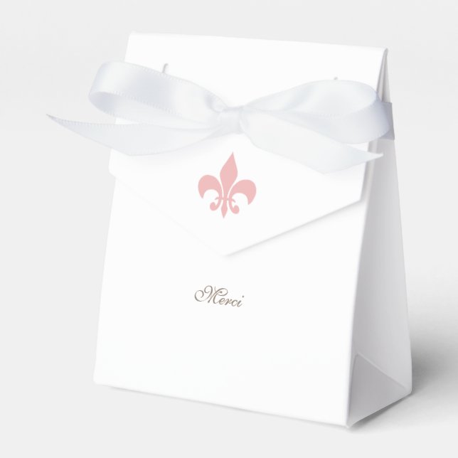 Regency French Pink Fleur de Lis Merci Wedding Favour Box (Front Side)