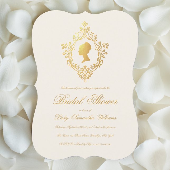 Regency Ivory Faux Gold Ornate Crest Bridal Shower Invitation (Creator Uploaded)