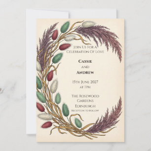 Regency Jewel Tone Bunny Tail & Pink Pampas Invitation
