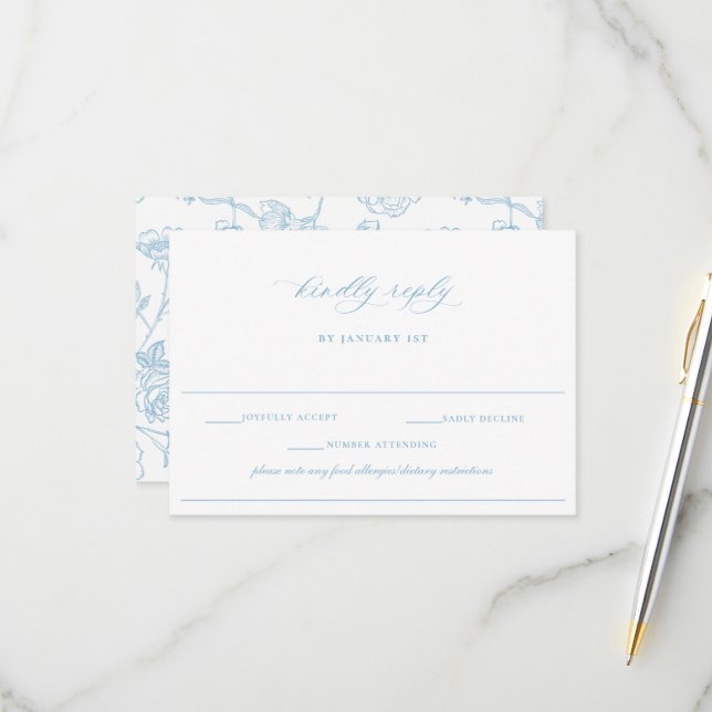 Regency Light Blue Allergy Dietary Note Wedding RSVP Card (Front/Back In Situ)