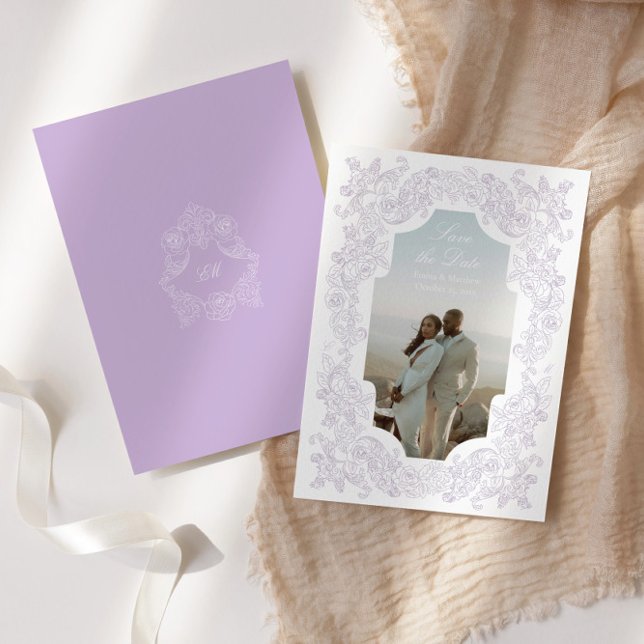 Regency Pastel Purple Romantic Victorian Photo Save The Date (Creator Uploaded)