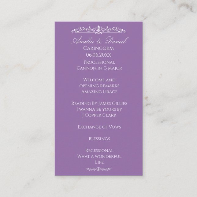 Regency Purple wedding Ceremony Program (Front)