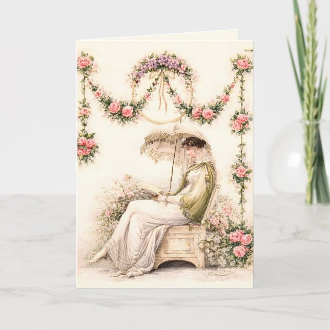 Regency Rose Garden Reading Lady Card (Front)