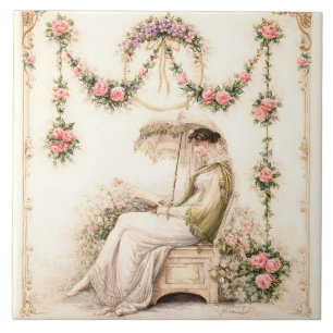 Regency Rose Garden Reading Lady Ceramic Tile