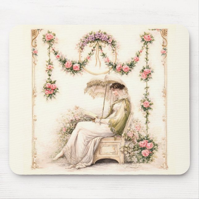 Regency Rose Garden Reading Lady Mouse Pad (Front)