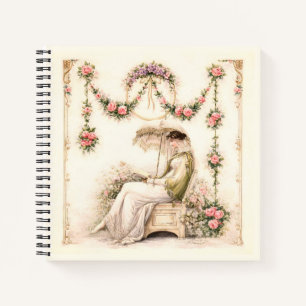 Regency Rose Garden Reading Lady Notebook