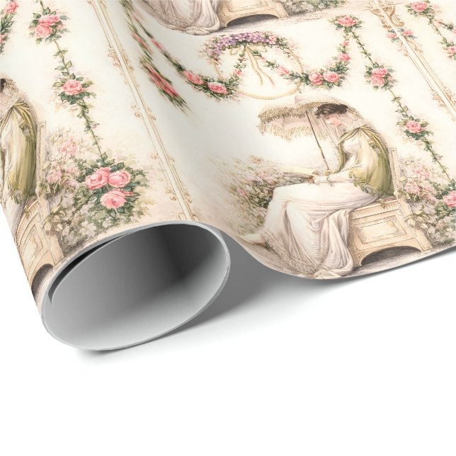 Regency Rose Garden Reading Lady Wrapping Paper (Roll Corner)