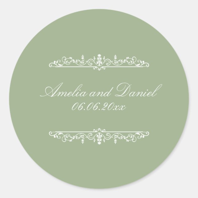 Regency  Style Green Wedding Sticker (Front)