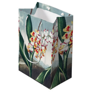 Regency Style White Yellow Exotic Floral Decor Medium Gift Bag