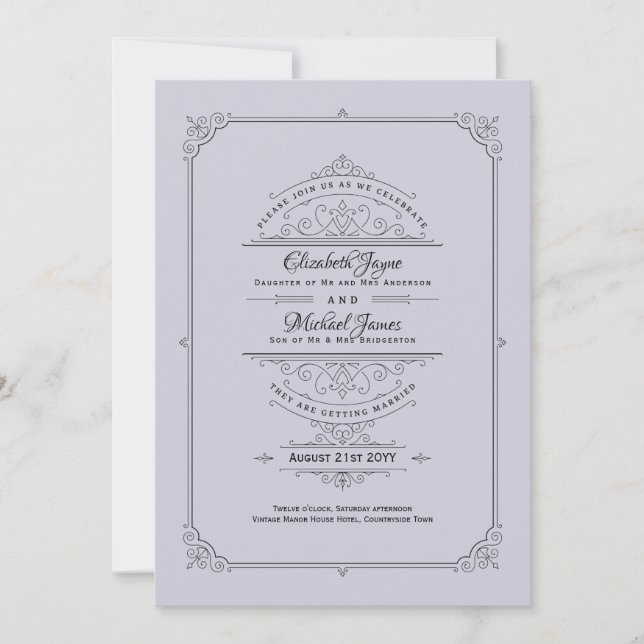 Regency Wedding Invitations Vintage Lavender (Front)
