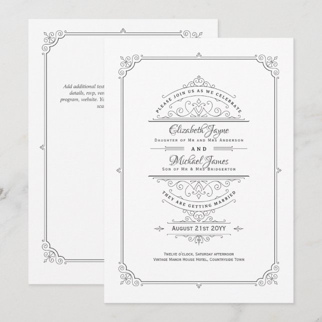 Regency Wedding Invitations Vintage Themed Classic (Front/Back)