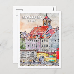 Regensburg Germany Famous Travel Place Watercolor Postcard
