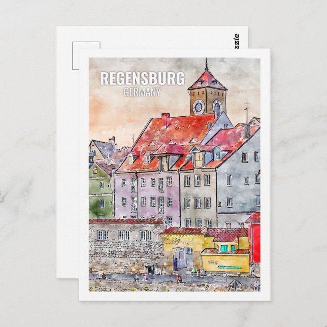 Regensburg Germany Famous Travel Place Watercolor Postcard (Front/Back)