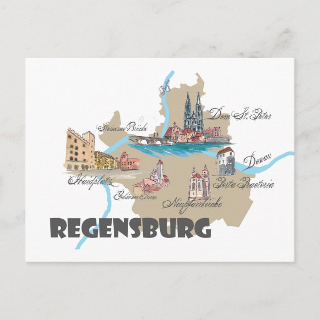Regensburg Germany map Postcard (Front)
